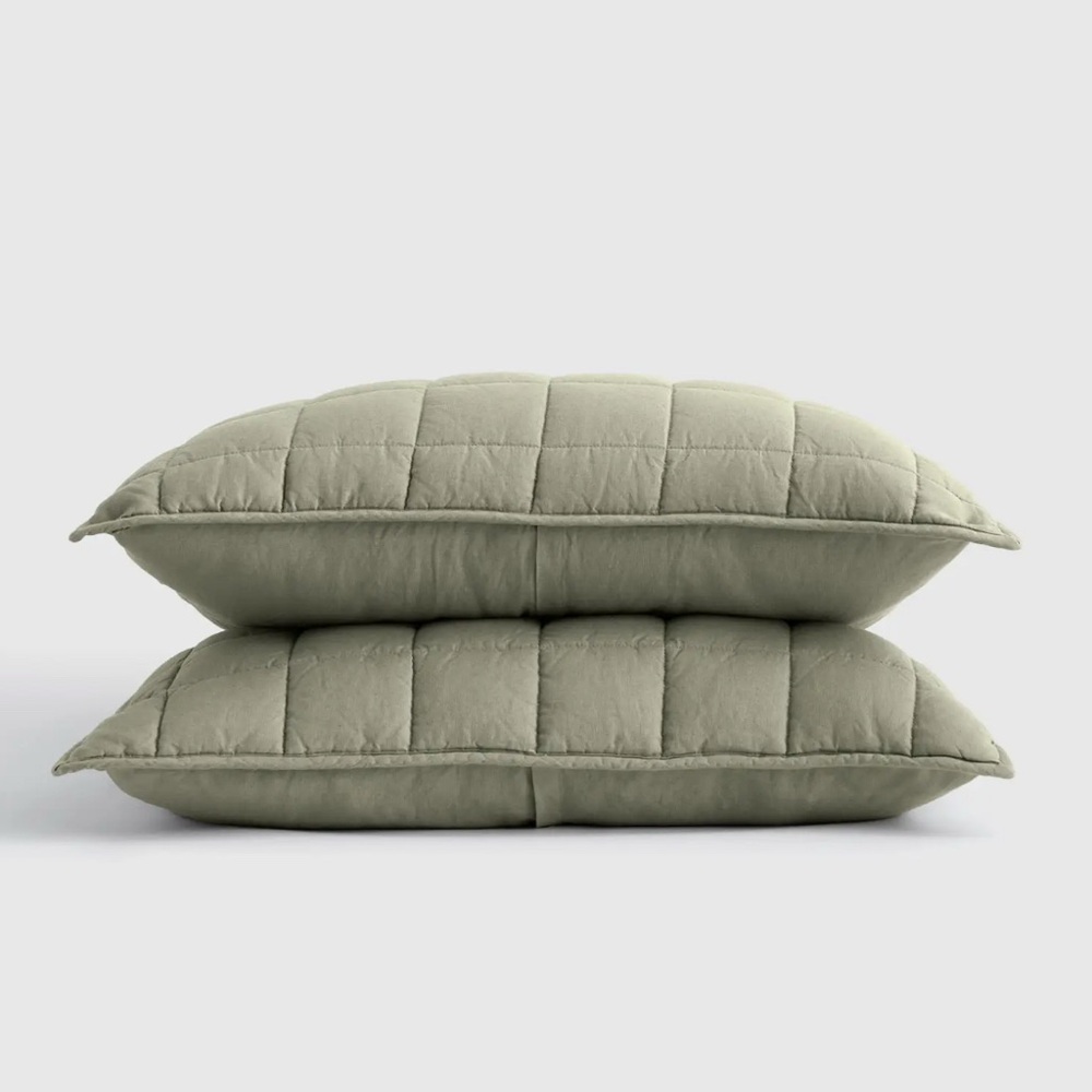 NWOT European Linen Box Quilted Standard Sham Set in Willowleaf